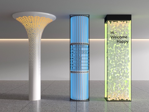  现代柱子 发光柱子 圆形柱子 方形玻璃柱子 异形柱子su模型 