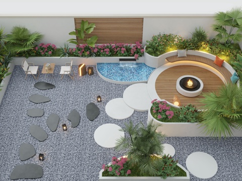  現(xiàn)代庭院景觀 別墅庭院 庭院水景 景觀造景 景觀小品3d模型 