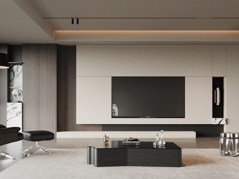  現(xiàn)代客廳 電視背景墻3d模型 