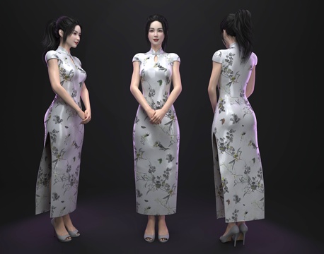  旗袍亚洲女人 民国女性美女 卡通动漫女生人物 模特小姐姐3d模型 