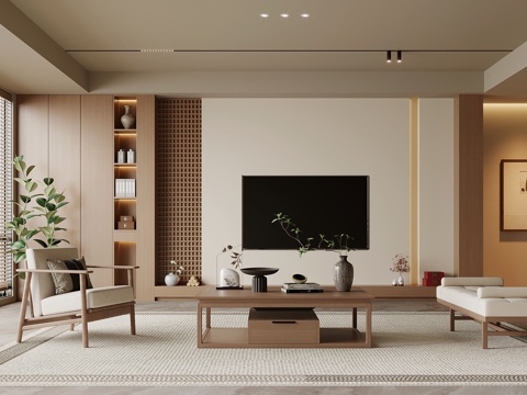  客廳 宋式風(fēng)客廳 電視背景墻 沙發(fā)茶幾組合3d模型 