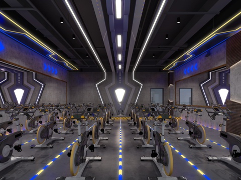  现代工业风健身房动感单车健身器材3d模型 