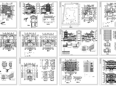  兩套仿古別墅建筑CAD施工圖cad施工圖 