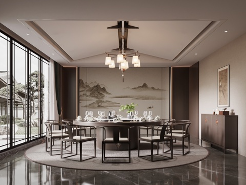  新中式餐餐廳包間 包廂3d模型 
