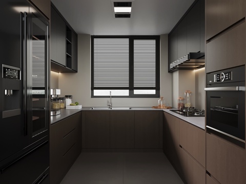  20现代意式厨房 烟机灶具 冰箱su模型 