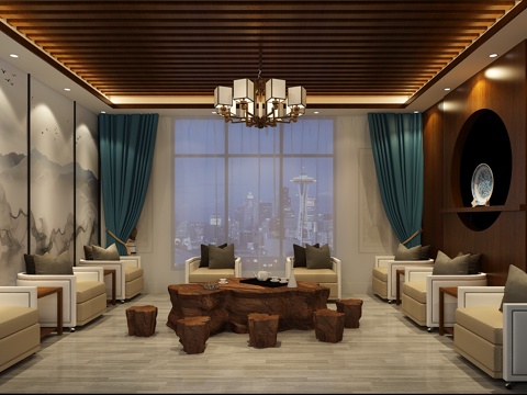  新中式接待区 酒业接待区公司会议室 接待室3d模型 