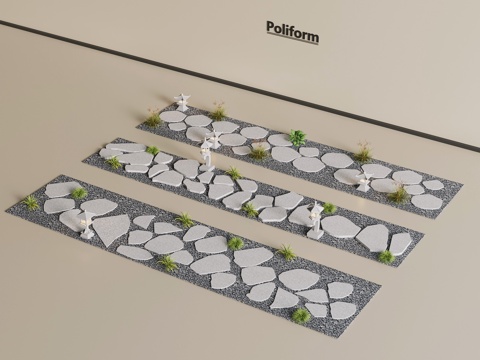  石板步道 新中式园林碎石石板步道 园林汀步3d模型 