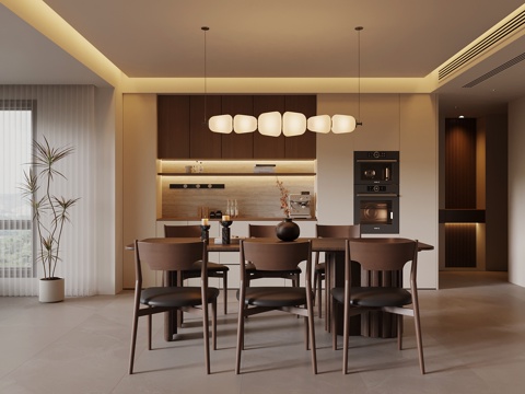  現(xiàn)代中古風(fēng)餐廳 酒柜 餐桌椅3d模型 