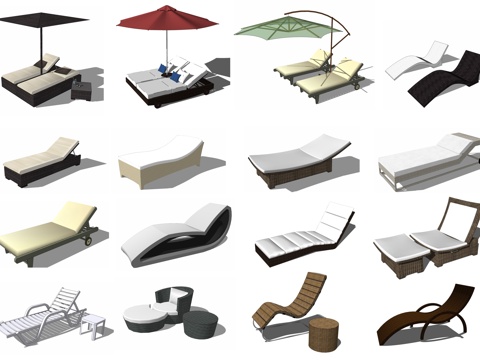  泳池躺椅 户外躺椅 户外家具 沙发su模型 