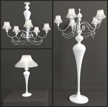  歐式吊燈  陶瓷吊燈  吊燈臺燈組合3d模型 