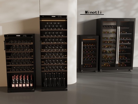  無(wú)縫嵌入式紅酒柜 成品恒溫紅酒柜3d模型 