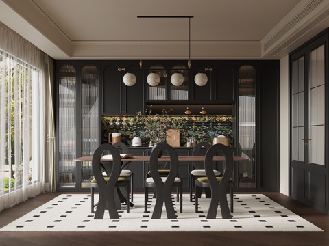  法式餐廳 酒柜 餐桌椅3d模型 