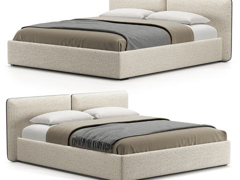 现代简约双人床 双人床 简约床 卧室床 抱枕3d模型