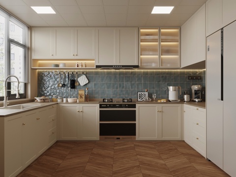  法式厨房 冰箱 抽油烟机 灶具su模型 