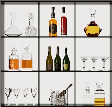  紅酒瓶 高腳杯 洋酒3d模型 