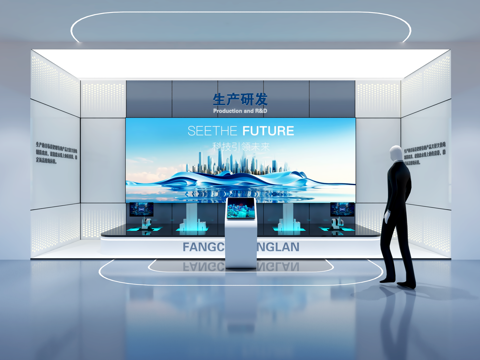  现代企业科技展厅 展厅沙盘 智能展区 文化宣传展厅 展厅展墙3d模型 