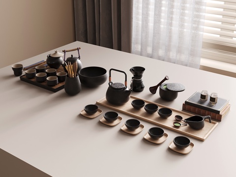  新中式茶杯 茶壶 托盘 茶具3d模型 
