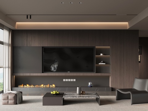  家居客廳 現(xiàn)代意式客廳 電視背景墻 沙發(fā)茶幾組合3d模型 