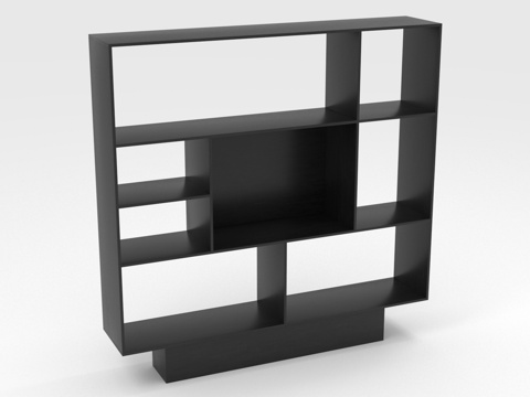  现代极简几何书架3d模型下载 素材 黑灰色储物落地架室内设计装饰 