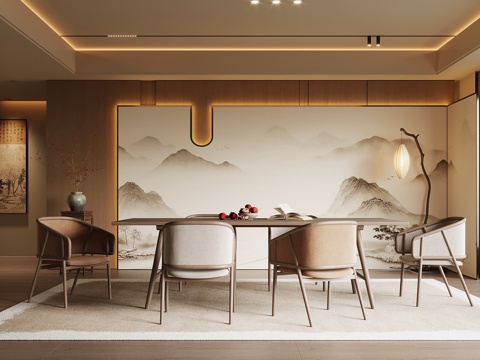  新中式餐廳 餐桌椅3d模型 