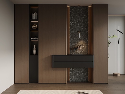 意式极简玄关柜 入户鞋柜 玄关背景su模型