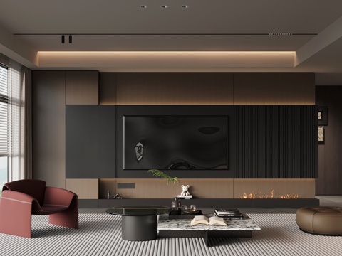  家居客廳 現(xiàn)代意式客廳 電視背景墻 沙發(fā)茶幾組合3d模型 