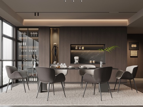  家居餐廳 現(xiàn)代意式餐廳 酒柜 餐桌椅組合3d模型 