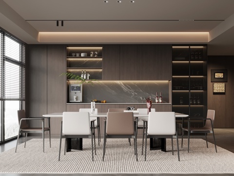  家居餐廳 現(xiàn)代意式餐廳 酒柜 餐桌椅組合3d模型 