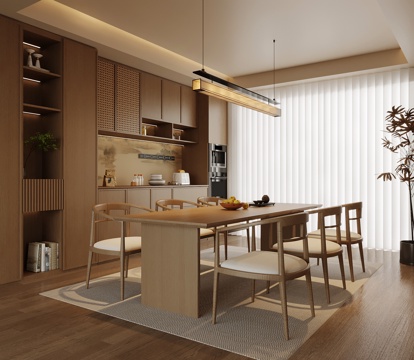  新中式餐廳 酒柜 餐桌椅3d模型 