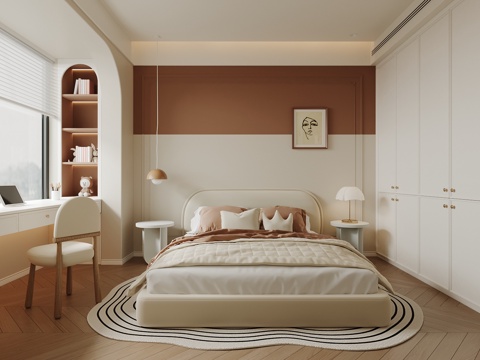  法式儿童房 双人床 写字桌 女孩房su模型 