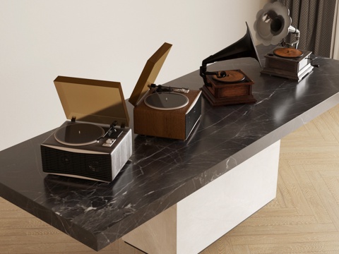  黑胶唱片机 复古风音响 留声机 音响 音响组合 黑胶唱片su模型 