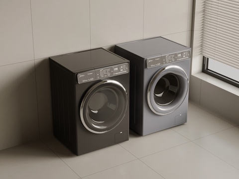  现代洗衣机 滚筒洗衣机3d模型 