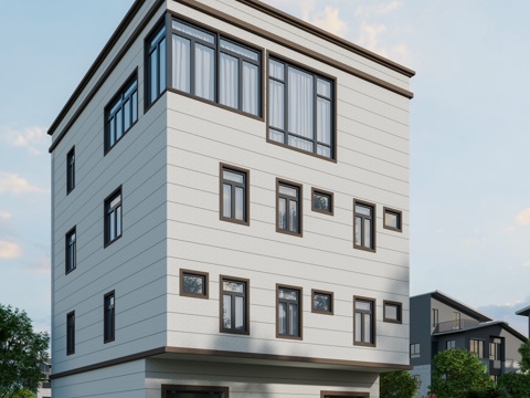  现代别墅自建房外观设计3d模型 