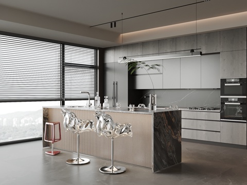  現(xiàn)代意式餐廳 酒柜 餐桌椅3d模型 
