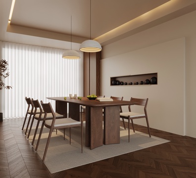  中古風(fēng)餐廳 餐桌椅3d模型 