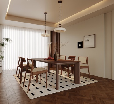  中古風(fēng)餐廳 餐桌椅3d模型 