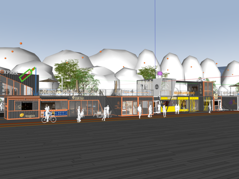  集装箱商业街 集装箱建筑 集装箱装饰 集装箱景观 商业街su模型 