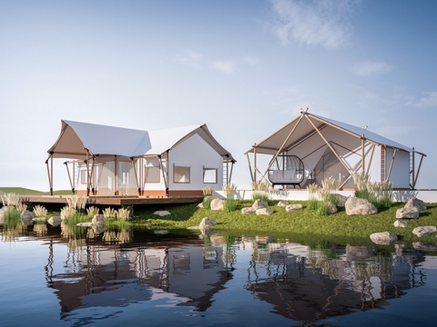  现代帐篷民宿 露营帐篷 天幕帐篷su模型 