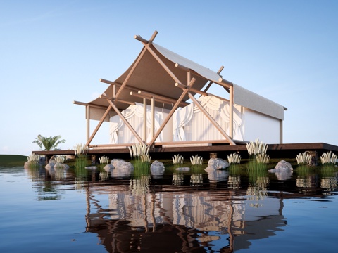  现代帐篷民宿 露营帐篷 天幕帐篷su模型 