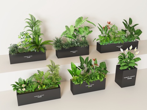  现代绿植花箱su模型 