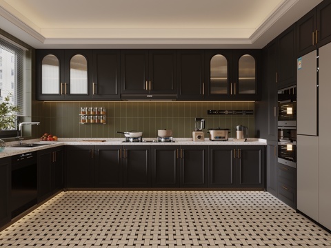  法式厨房 出轨 烟机灶具su模型 