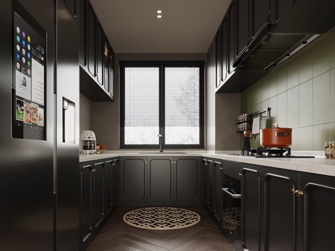  法式厨房 冰箱 抽油烟机 燃气灶su模型 