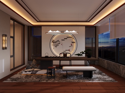 新中式别墅阳光房3d模型 