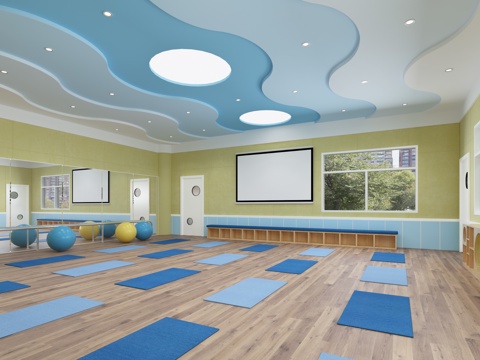  简约瑜伽室 舞蹈室3d模型 