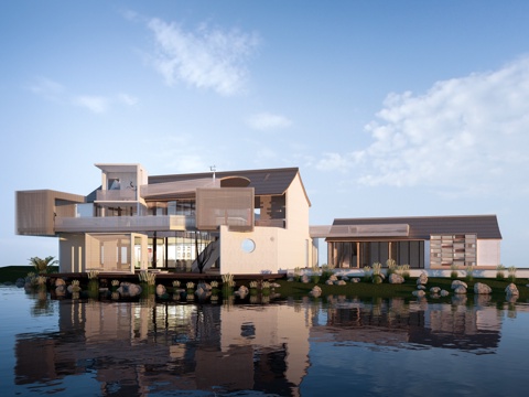  新中式民宿建筑 乡村民房 民宿酒店建筑 坡屋顶民宿su模型 