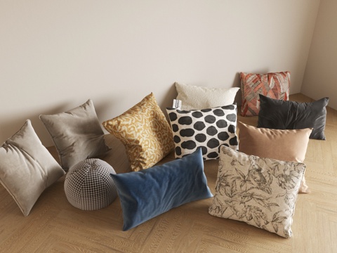  现代抱枕 中式抱枕 沙发抱枕 布艺抱枕 靠枕组合 枕头 床品su模型 