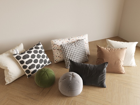  现代抱枕 中式抱枕 沙发抱枕 布艺抱枕 靠枕组合 枕头 床品su模型 