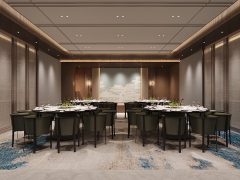  新中式宴会厅3d模型 