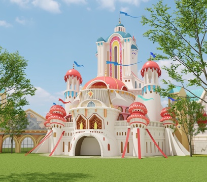  城堡花草树木绿化景观3d模型 