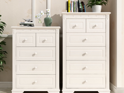  欧式简约抽屉柜装饰摆件3d模型下载 客厅卧室绿植花瓶家居饰品 